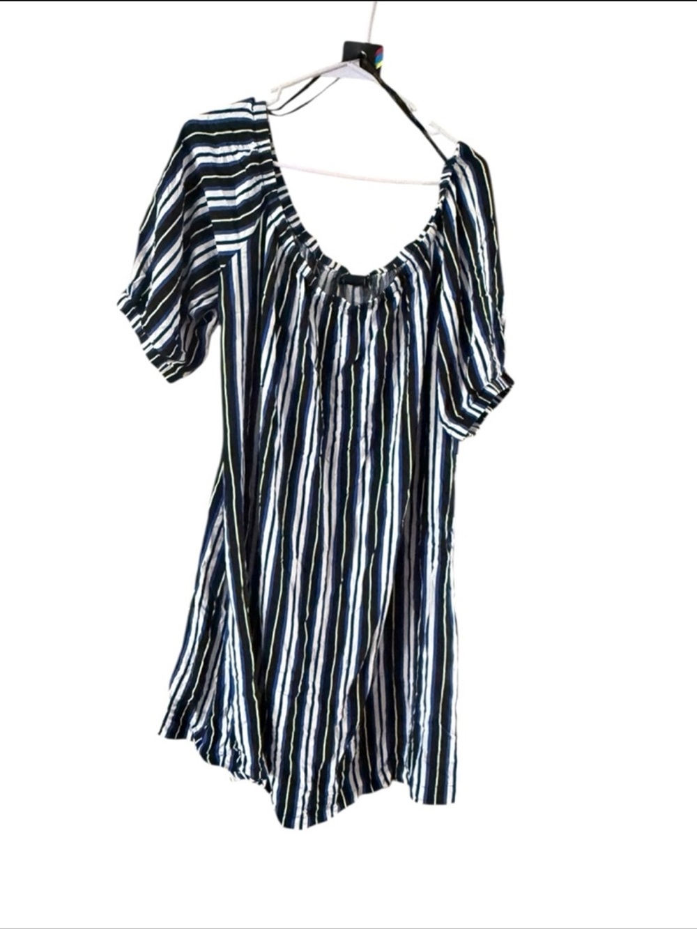 City Chic Navy & White Striped Puff-Sleeve Mini Dress - Picture 8 of 9